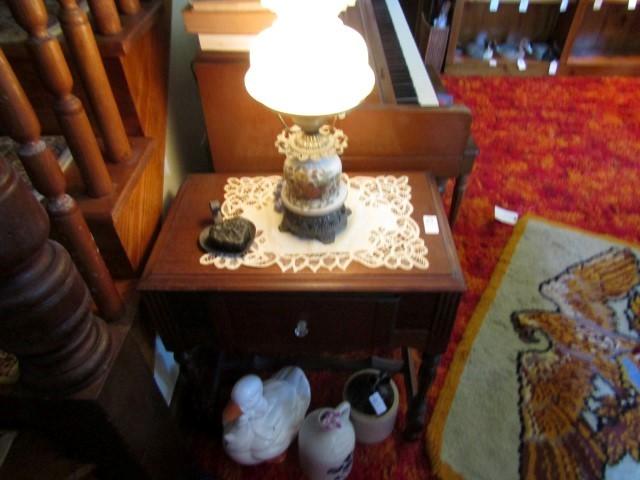 NIGHT STAND WITH LAMP CANDLES AND MORE
