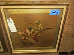 TWO ORIENTAL PRINTS IN GILT FRAMES 19 X 19