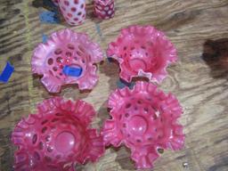 4 OPALESCENT GLASS BOWLS FLUTED EDGES 4 INCH ACROSS PINK