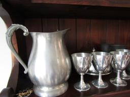 SECOND SHELF OF HUTCH INCLUDING APPROX 30 PCS PEWTER INCLUDING CANDLE HOLDE