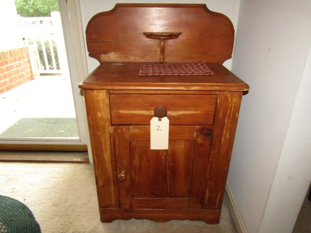 PINE WASHSTAND WITH CANDLE HOLDER APPROX 3' TALL X 16 X 30