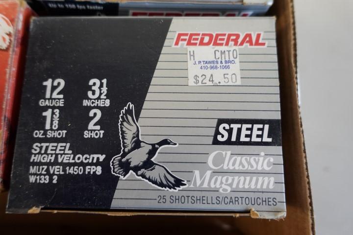 6 BOXES 12 GA 3 1/2 INCH STEEL LOADS INCLUDING 3 BOXES FEDERAL CLASSIC MAGN