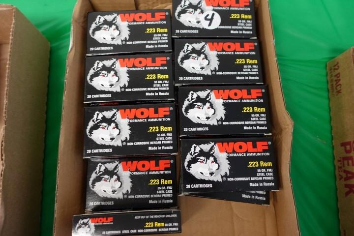 16 BOXES WOLF 223 REMINGTON 55 GR FMJ STEEL CASES