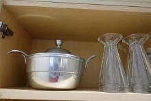 CABINET LOT INCLUDING CRYSTAL STEMWARE PITCHERS SOUP TUREEN AND MORE