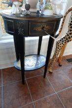 HAND PAINTED OVAL TOP STAND APPROX 33 INCH X 21 INCH X 15 INCH