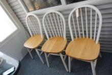 SET OF FOUR HIGH BACK WHITE AND NATURAL SIDE CHAIRS