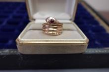 14KT ROSE GOLD SNAKE RING WITH RED STONE 4.4 DWT
