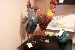 TWO TIN DECORATIVE ROOSTERS APPROX 24 INCH TALL