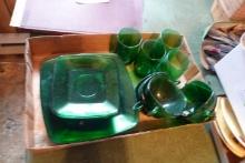 APPROX 25 PC GREEN GLASS DESSERT SET