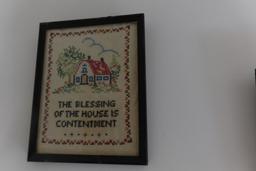 PAIR OF EARLY NEEDLE POINTS UNDER GLASS FRAMED 8 X 10 BLESSING OF THE HOUSE