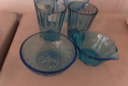 6 PC INCLUDING 3 AUNT POLLY BLUE TUMBLERS AND MORE