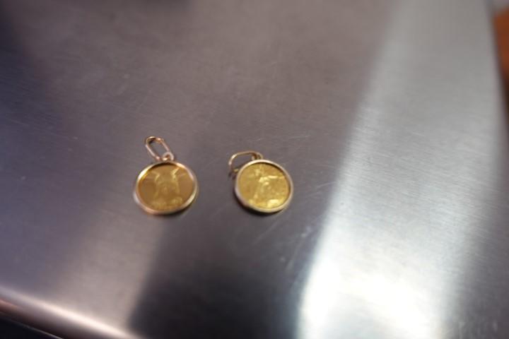 2 SMALL GOLD PCS BOTH MARKED 24 KT .6