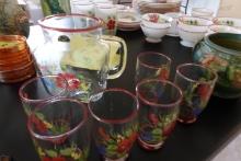 RAINBOW HAND DECORATED SET 6 GLASSES AND ONE PITCHER