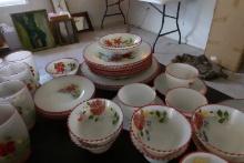 42 PC HANDPAINTED CHINA INCLUDING COFFEE CUPS CREAM AND SUGAR FROSTED GLASS