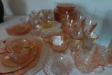 APPROX 40 PC PINK DEPRESSION GLASS IN DIFFERENT PATTERNS