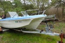 MFG 16' TRIHULL BOW RIDER 50 HP MERCURY ON ESCORT TRAILER