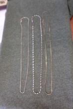 3 STERLING NECKLACES 1 GOLD PLATED APPROX 18"