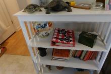 3 TIER WHITE BOOK SHELF WITH COLLECTION COOKBOOKS AND COLLECTIBLES