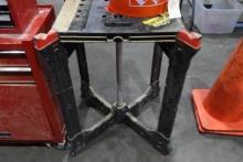 SHOP TOOL STAND WITH BUCKET OF NUTS BOLTS AND FASTENERS