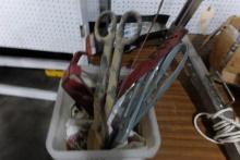 LOT INCLUDING LARGE TIN SNIPS SCAFFOLDING PARTS PAINT MIXER FASTENERS ETC