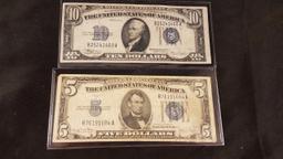 $5 & $10 Silver Certificates