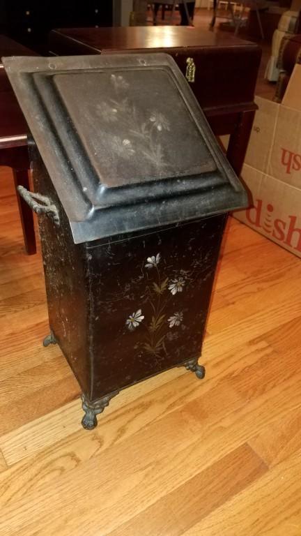 Antique Painted Metal Coal Hod