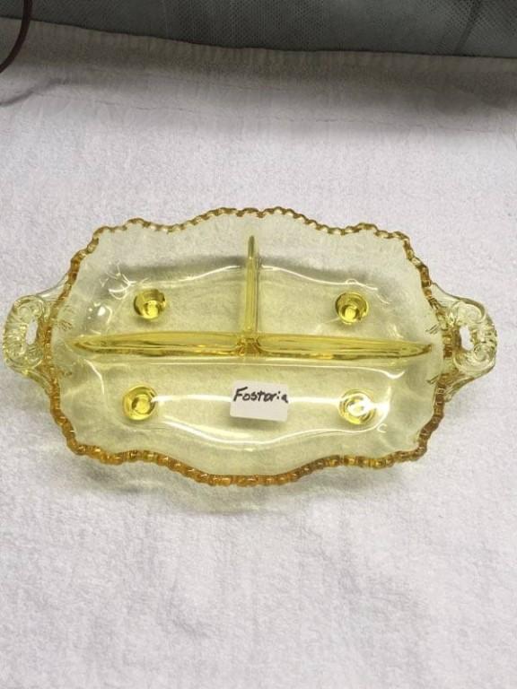 Amber Fostoria Relish Dish