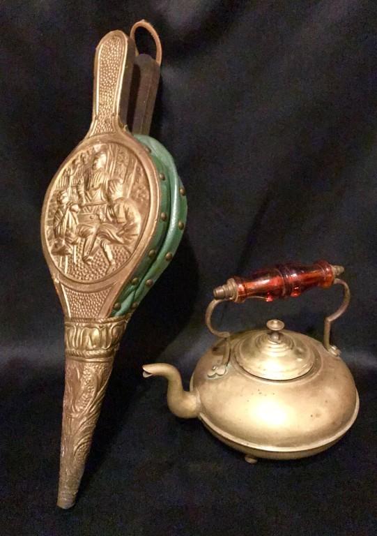 Brass Bellows & Tea Pot