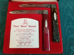 Case XX Bear Bryant Commemorative Knife Set 1980