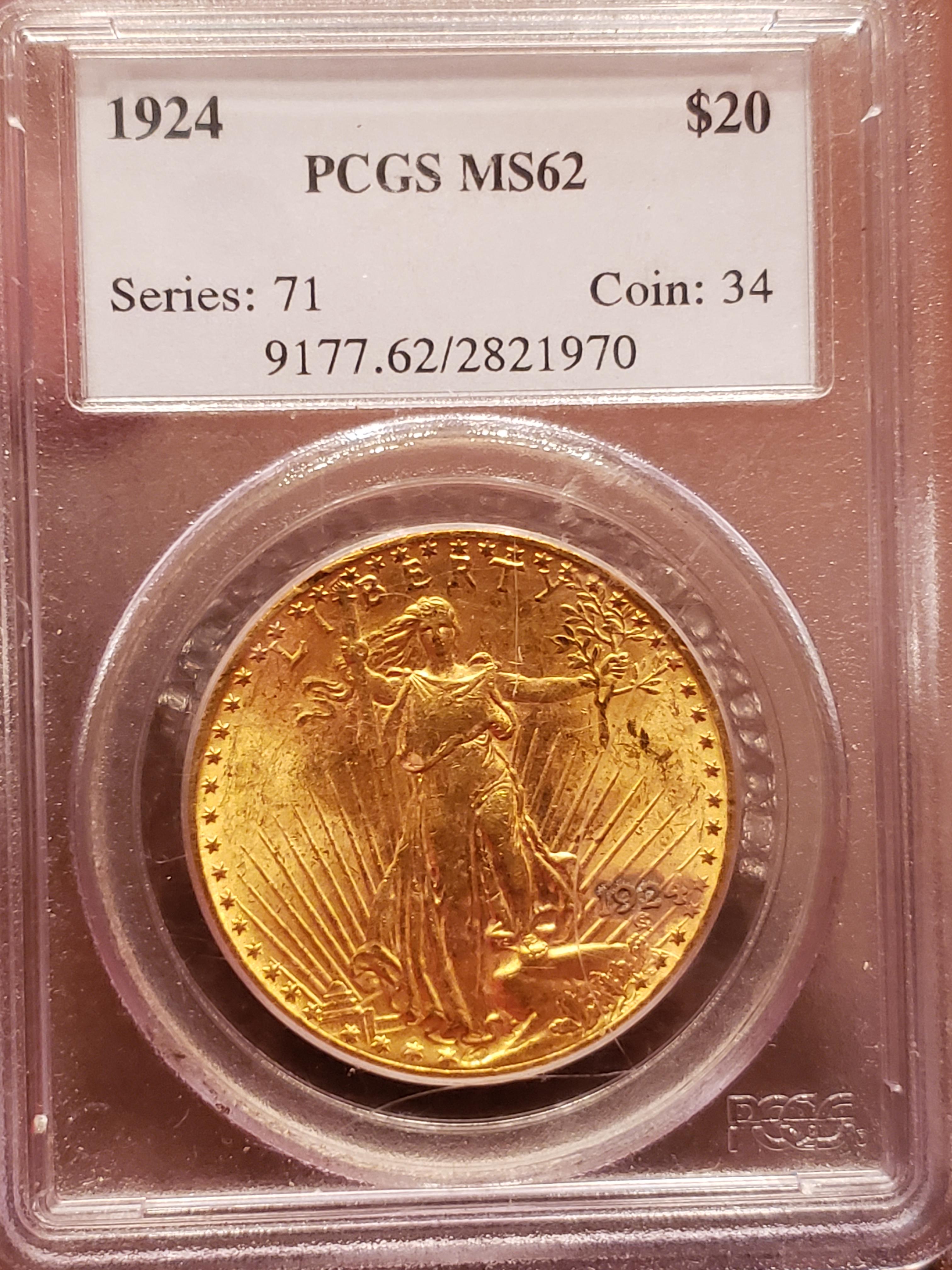 1924 20.00 Saint Gaudens PCGS MS 62