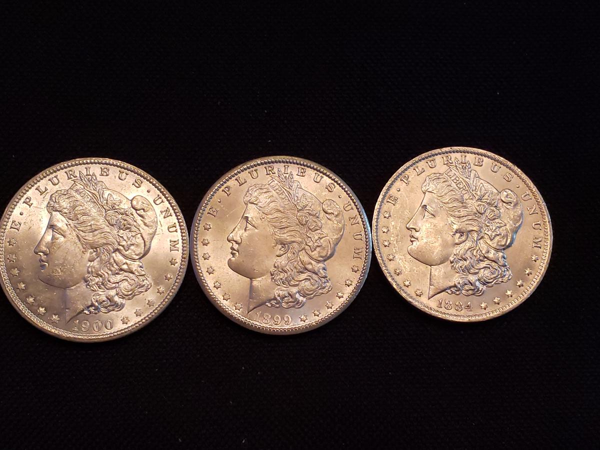 3- 1900 O, 1899 0, 1884 O Morgan Silver Dollars