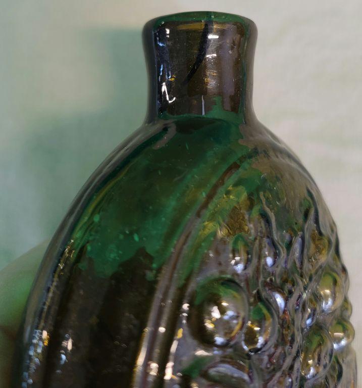1820-40s Decorated Cornucopia Flask Olive Green