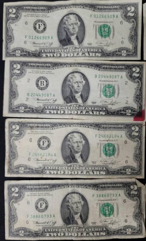 US Two Dollar Bills Lot of 16 Total