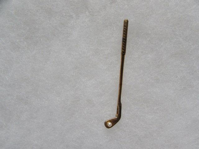 14 Kt Yellow Gold & Pearl Pin--Golf Club