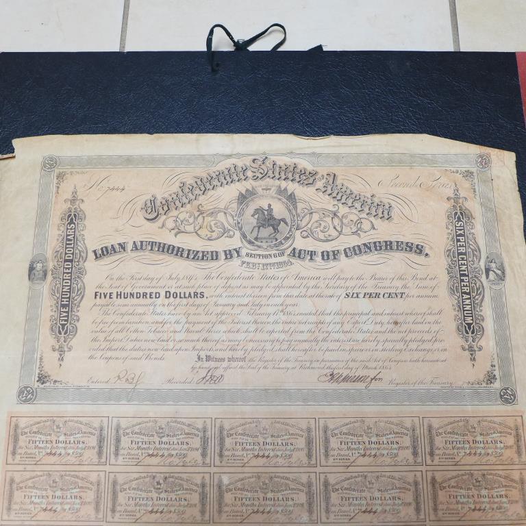 Confederate States of America 6% $500 Loan Bond,