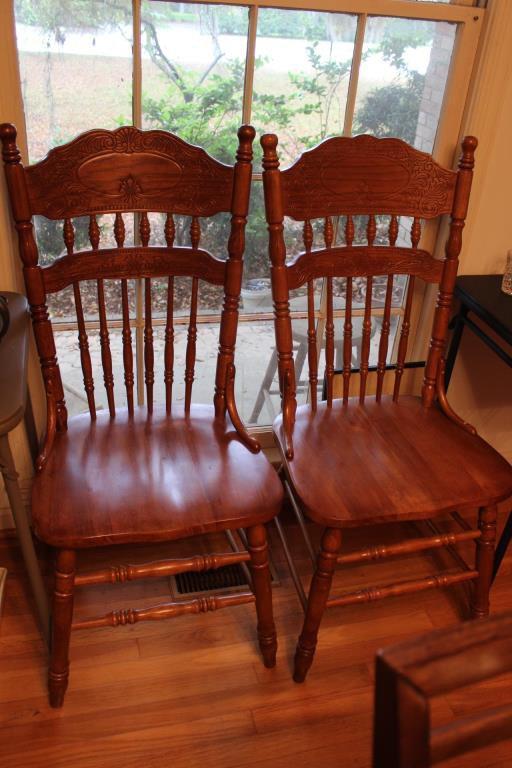 (2) Oak Pressed Back Dining Chairs