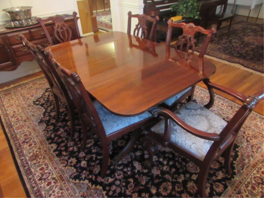 Mahogany Double Pedestal Dining Table & (6)