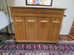 2-Drawer, 4-Door Wooden Kitchen Cart