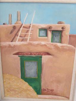 Framed Oil Painting "Taos Pueblo"--signed "Pam