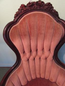 Victorian-Style Carved Chair with Tufted Velvet