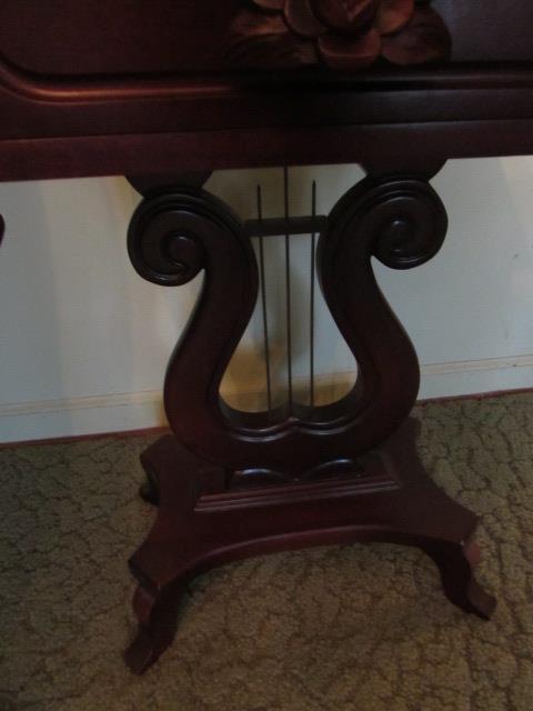 Victorian-Style Marble Top 1-Drawer Lyre-Base End