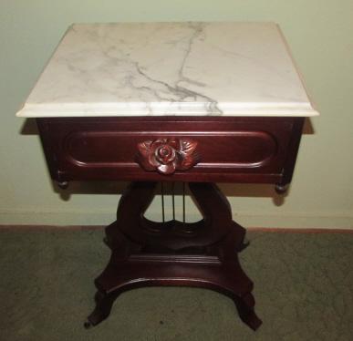 Victorian-Style Marble Top 1-Drawer Lyre-Base End