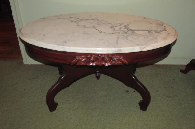 Victorian-Style Marble Top Oval Coffee Table--33