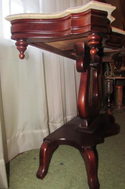 Victorian-Style Marble Top Lyre-Base Table--40" x