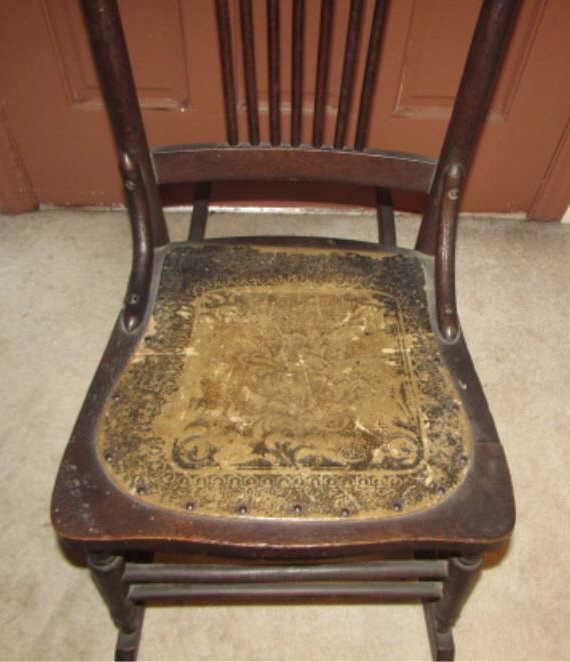 Antique Spindle Back Rocking Chair with Tooled