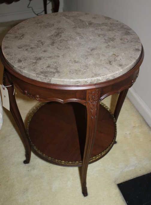 Round Marble Top Two-Tier End Table with Cabriole