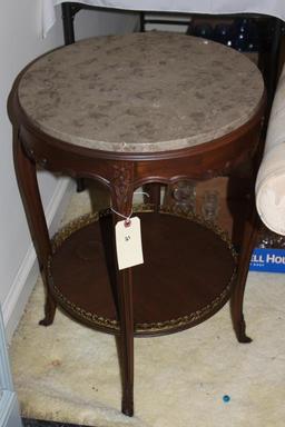 Round Marble Top Two Tier End Table with Cabriole