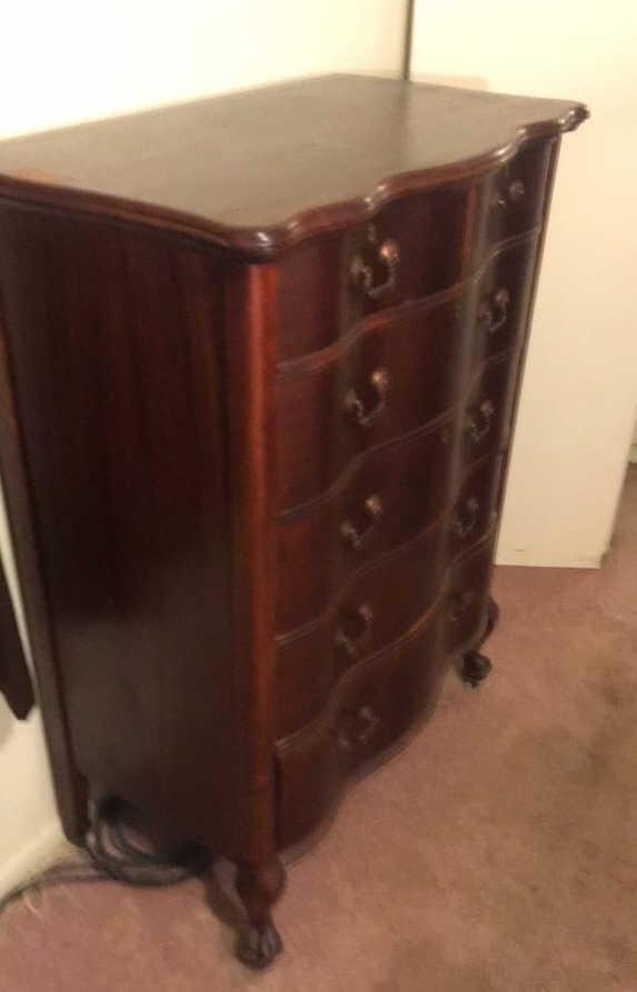Serpentine Front Walnut Chest of Drawers with