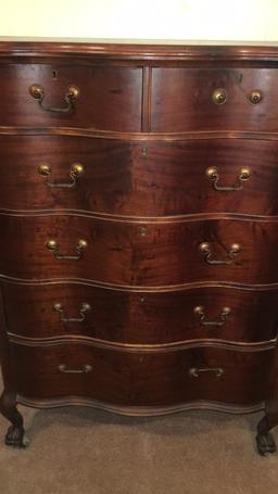 Serpentine Front Walnut Chest of Drawers with