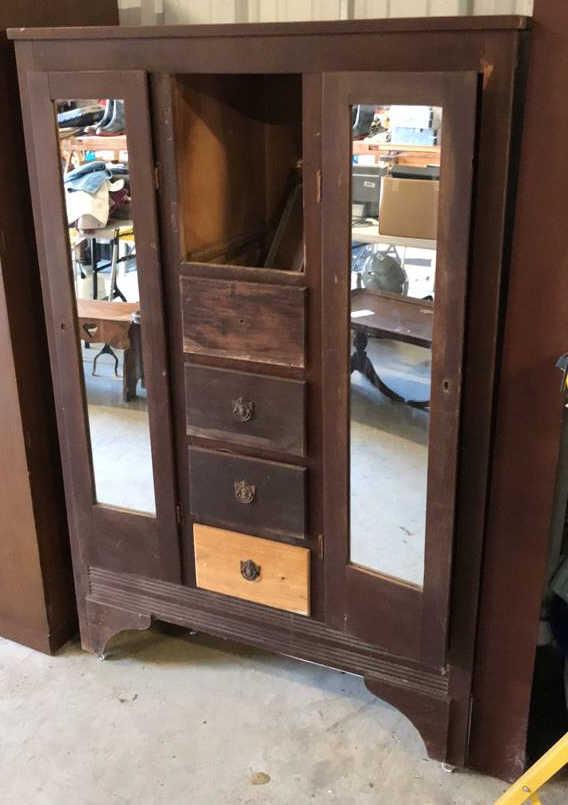 Depression Era Wardrobe with Mirrored Doors--